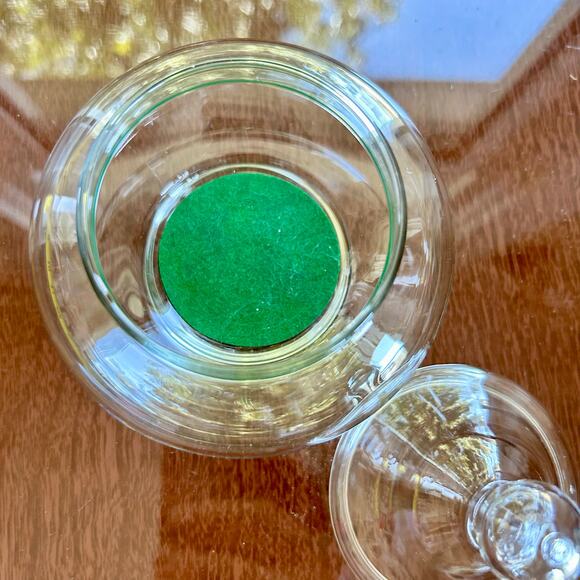 Vintage Clear Glass Apothecary Jar with Green Velvet Insert – 5" Tall - Picture 8 of 15